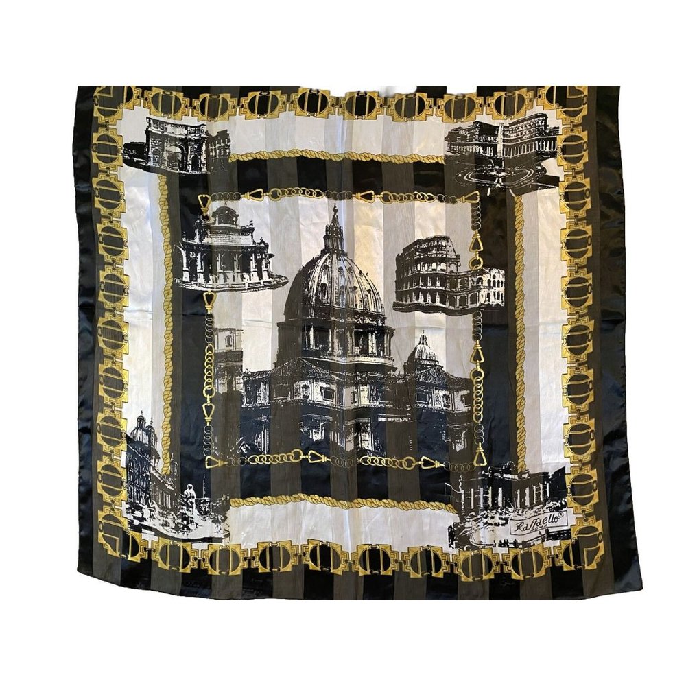 Raffaello Roma Black & Gold Rome Italy Cityscape Scarf St Peters Colosseum 38x38